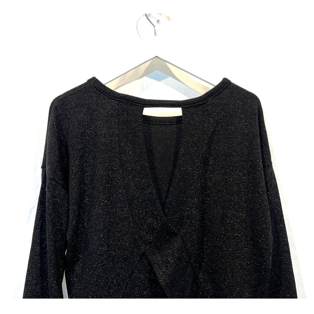 Kaileigh Top Womens XLarge Petite Black Silver Metallic Knit Cutout Back NEW! - Picture 6 of 11